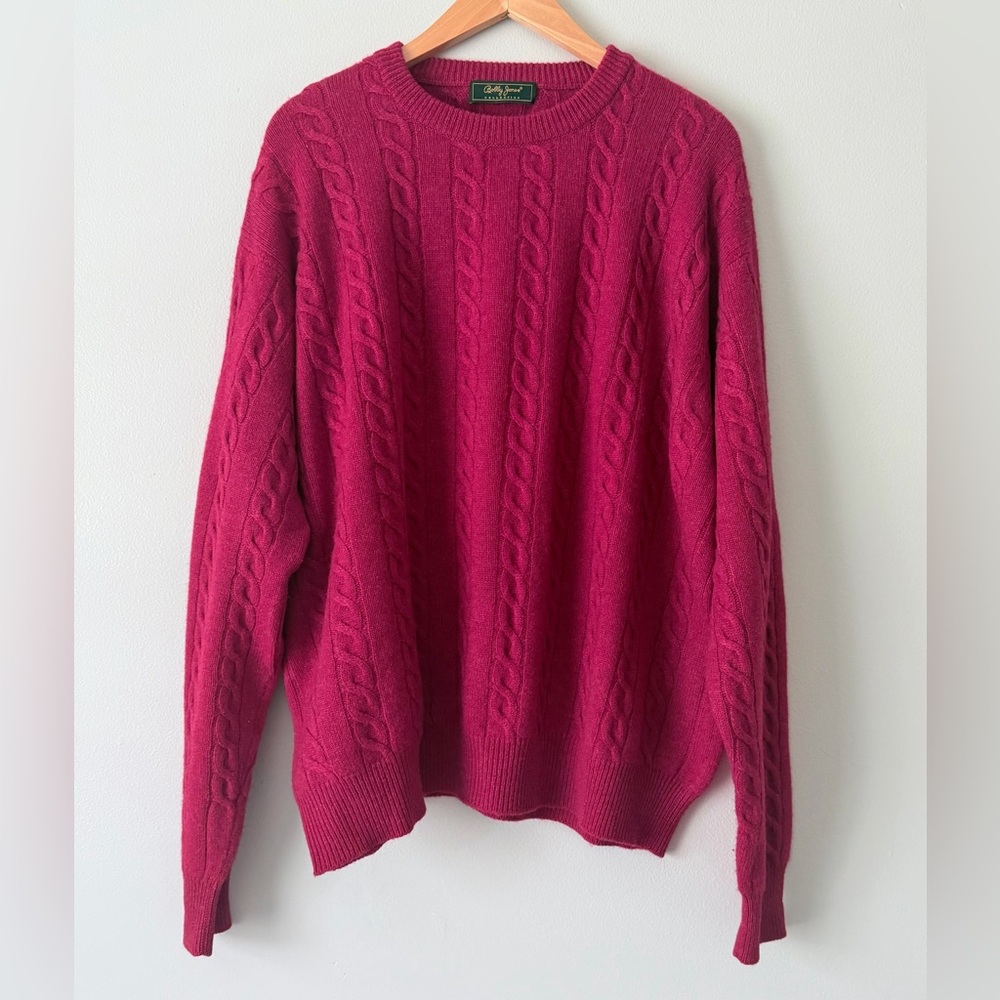 Bobby Jones Collection Man’s Cashmere Cable-Knit Sweater Heathered Raspberry